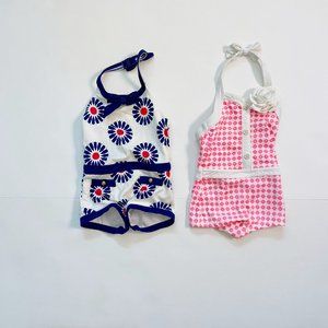 Janie and Jack Girls One-Piece Swimsuits in Navy, White & Pink